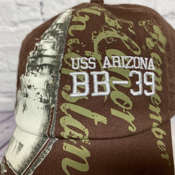 USS Arizona BB-39 Hat Cap Strap Back Brown Pearl Harbor Hawaii WWII Valor Ship - Picture 7 of 12